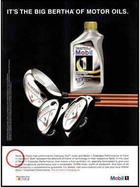 2006 Mobil 1 Motor Oil Callaway Big Bertha Golf Clubs Vintage Print Ad Wall Art